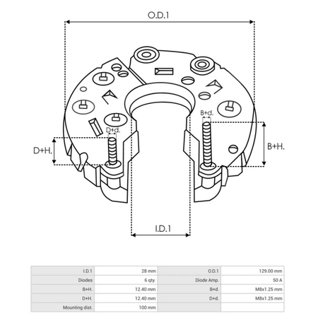 ARC0052 Alternator Rectifier Bosch 0124525034, 0124525035, 0124525063, 0124525126, 0124615002, 012461500C, 0124615027 BMW 7794970, 12317794970, PEUGEOT CITROEN 9640878780, 9646321880