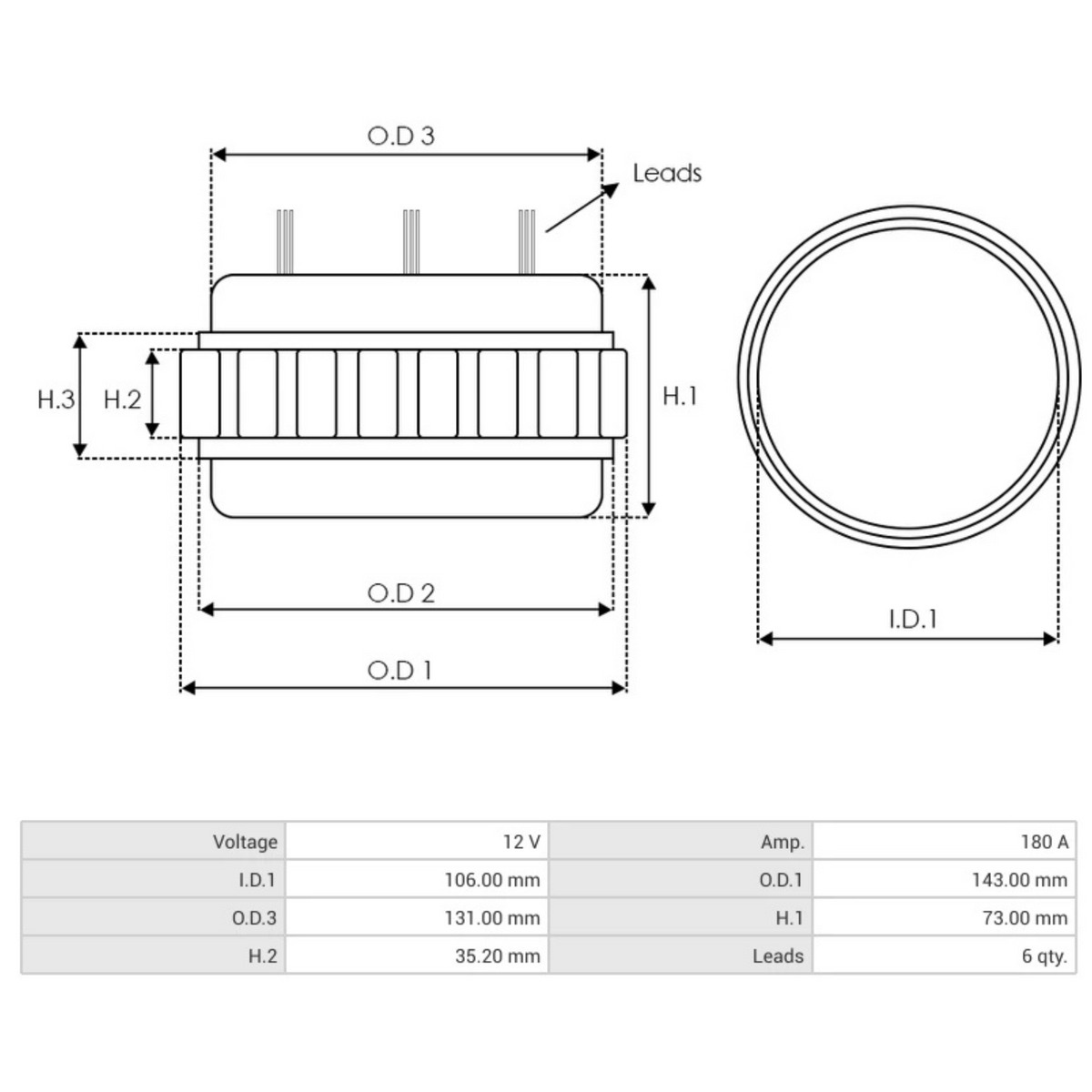 AS0089S Alternator Stator dimenisons