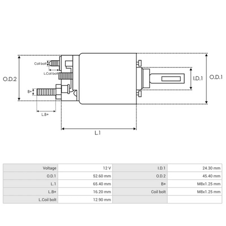 SS0133 Starter Solenoid dimensions