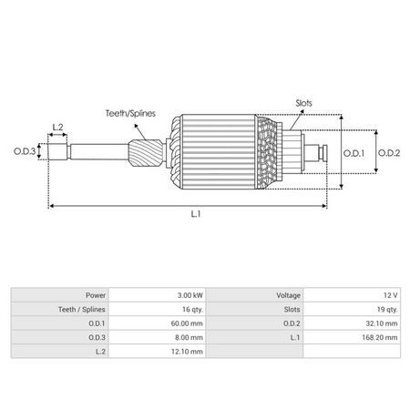 Sa0090 bosch starter armature dimensions